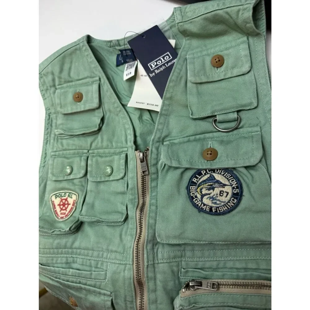 Polo Ralph Lauren Boys Size 6 Mint Green Key West Fishing Utility Vest NWT Rare
